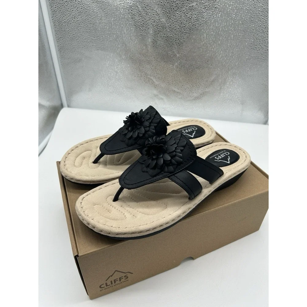 New Cliffs‎ White Mountain Cassia Floral Embellished Thong Sandals Black 11M